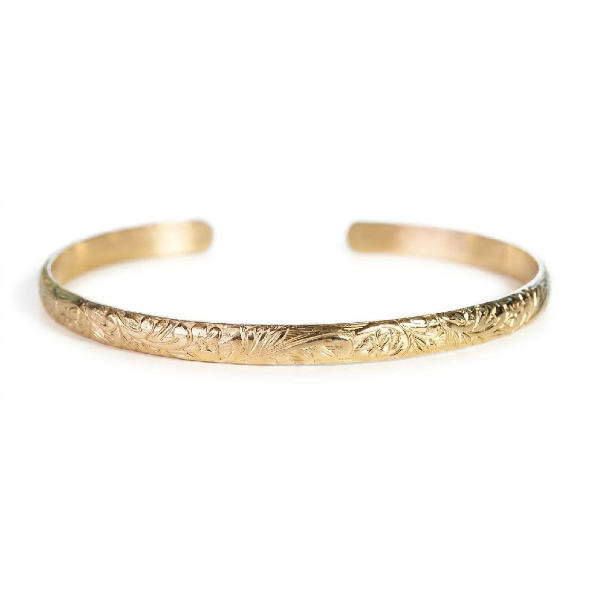 Open Cuff Bracelet Leaf & Flowers Art Nouveau