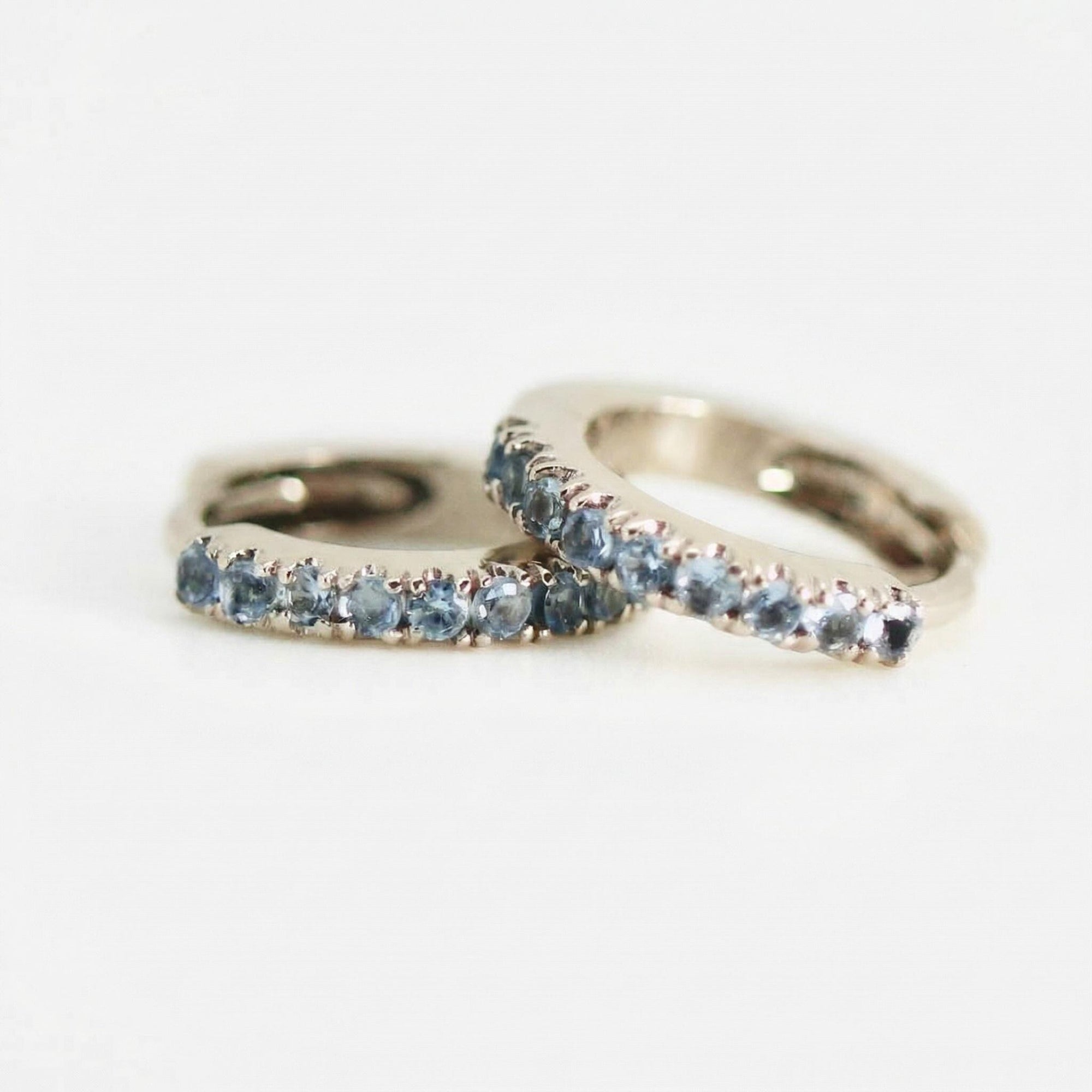 Petite aquamarine hoop earring 14k white gold, tiny second hole huggie, March birthstone jewelry gift