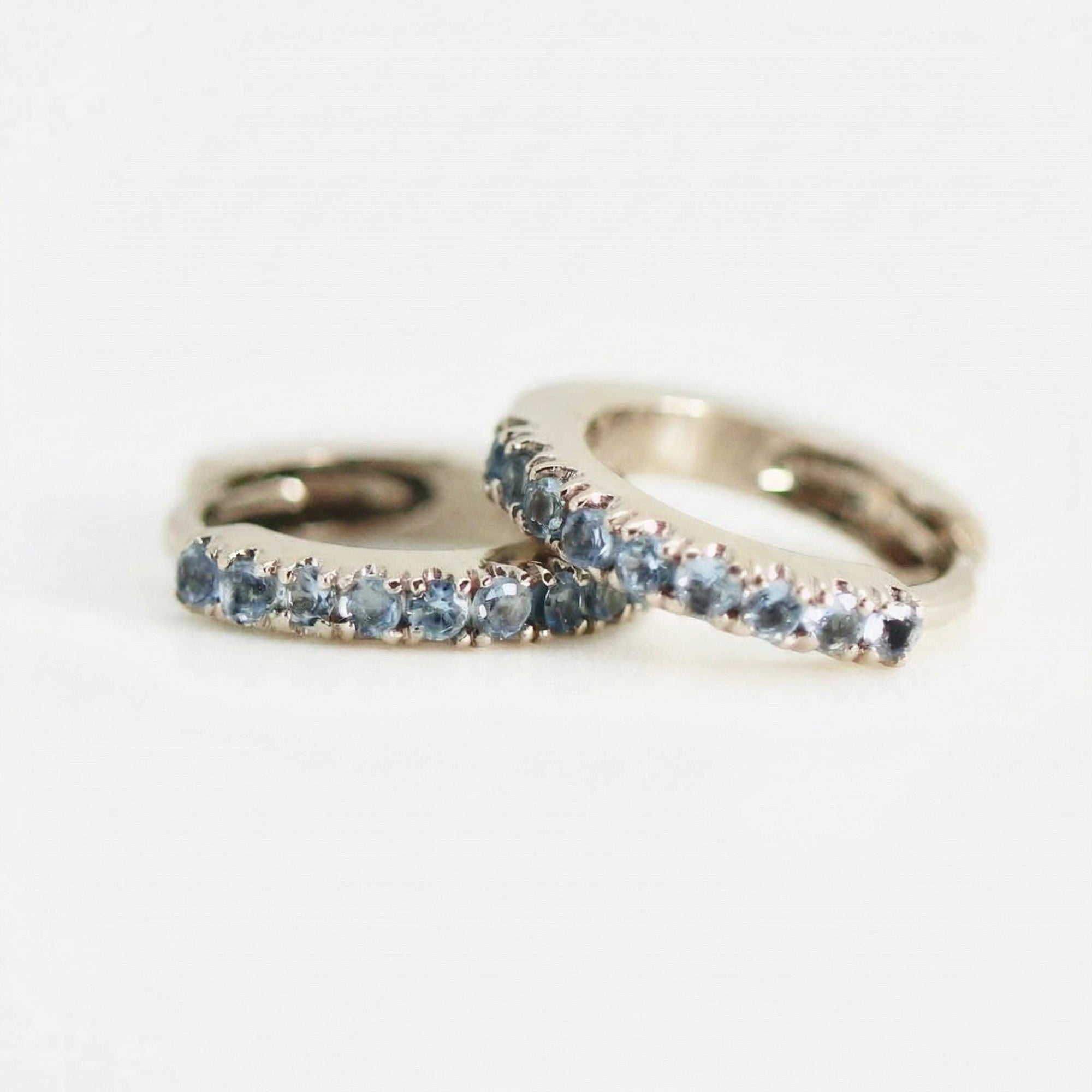 Petite aquamarine hoop earring 14k white gold, tiny second hole huggie, March birthstone jewelry gift