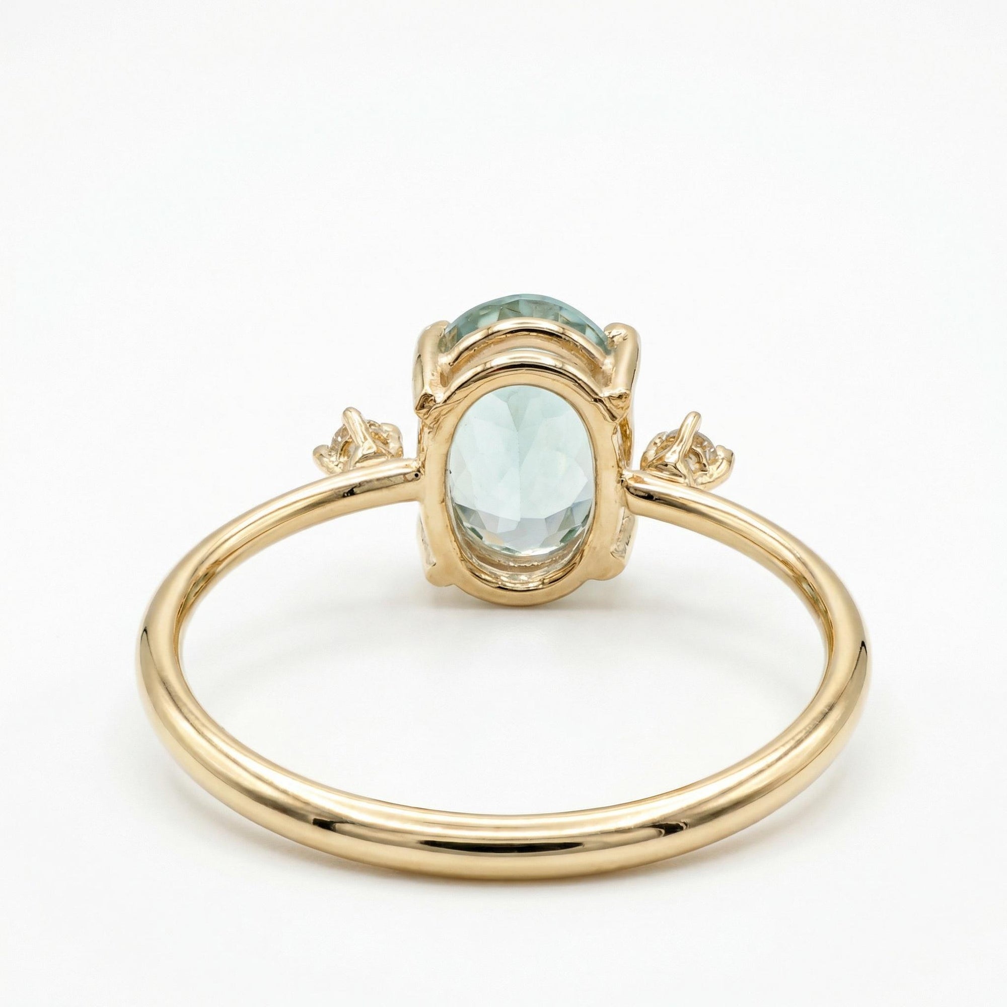 Oval Aquamarine Engagement Ring with two Accent Diamonds - Melt'm Jewelry