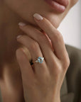 Oval Aquamarine Engagement Ring with two Accent Diamonds