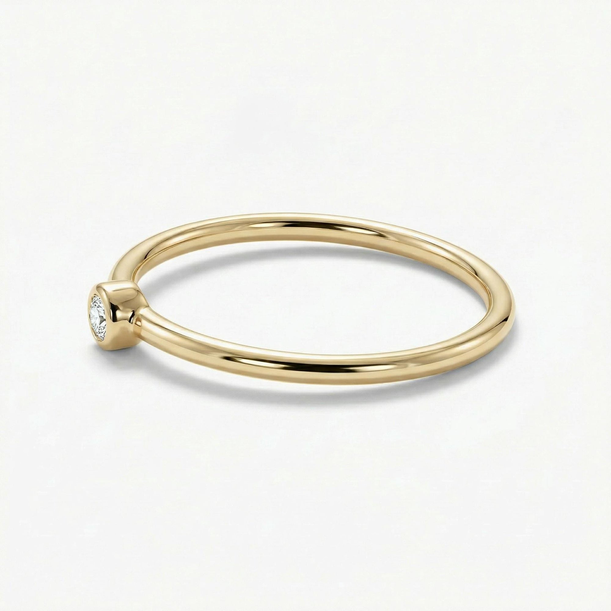 Dainty Diamond Ring 14k Solid Gold – Tiny Bezel Set Diamond Solitaire Stacking Ring - Melt'm Jewelry