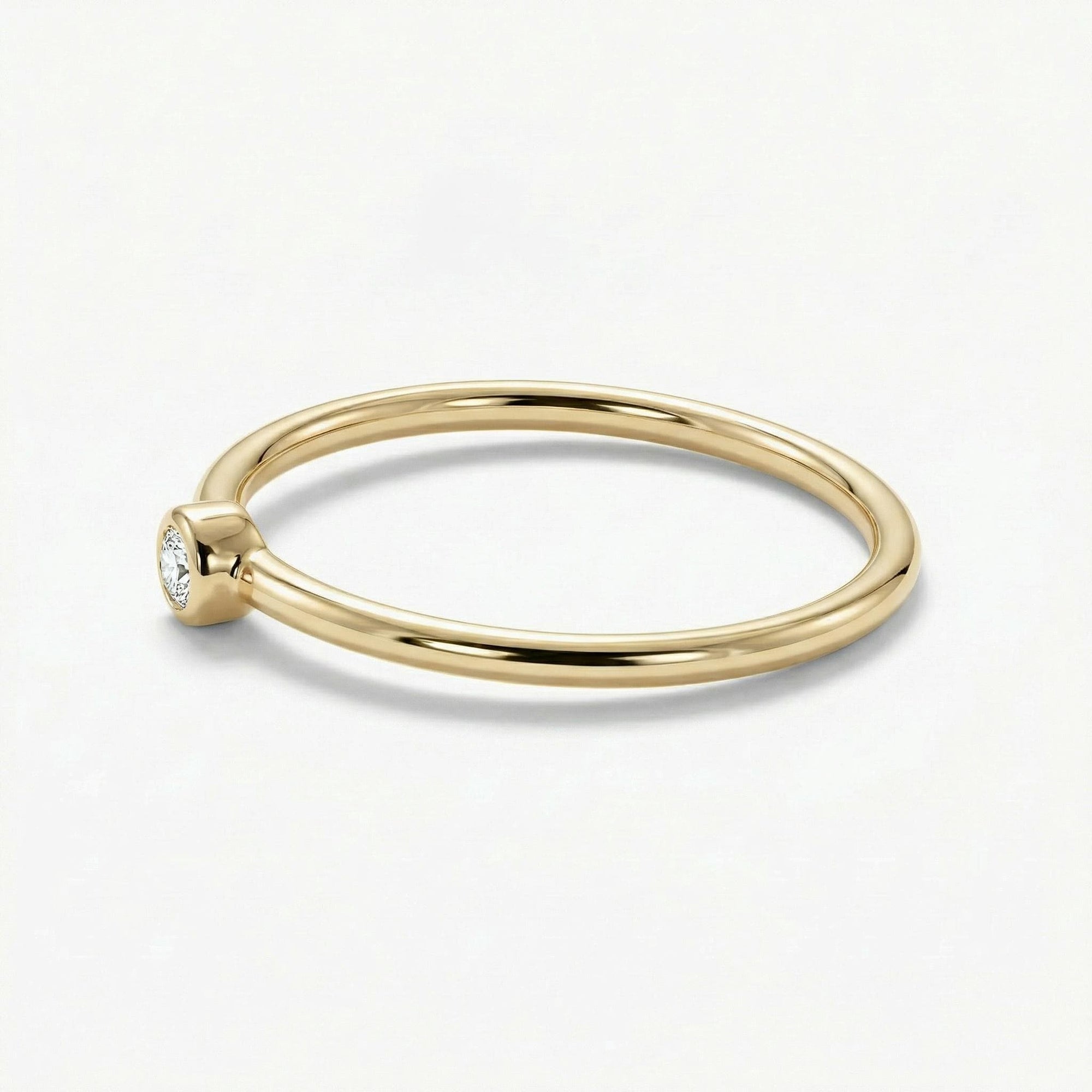 Dainty Diamond Ring 14k Solid Gold – Tiny Bezel Set Diamond Solitaire Stacking Ring - Melt'm Jewelry