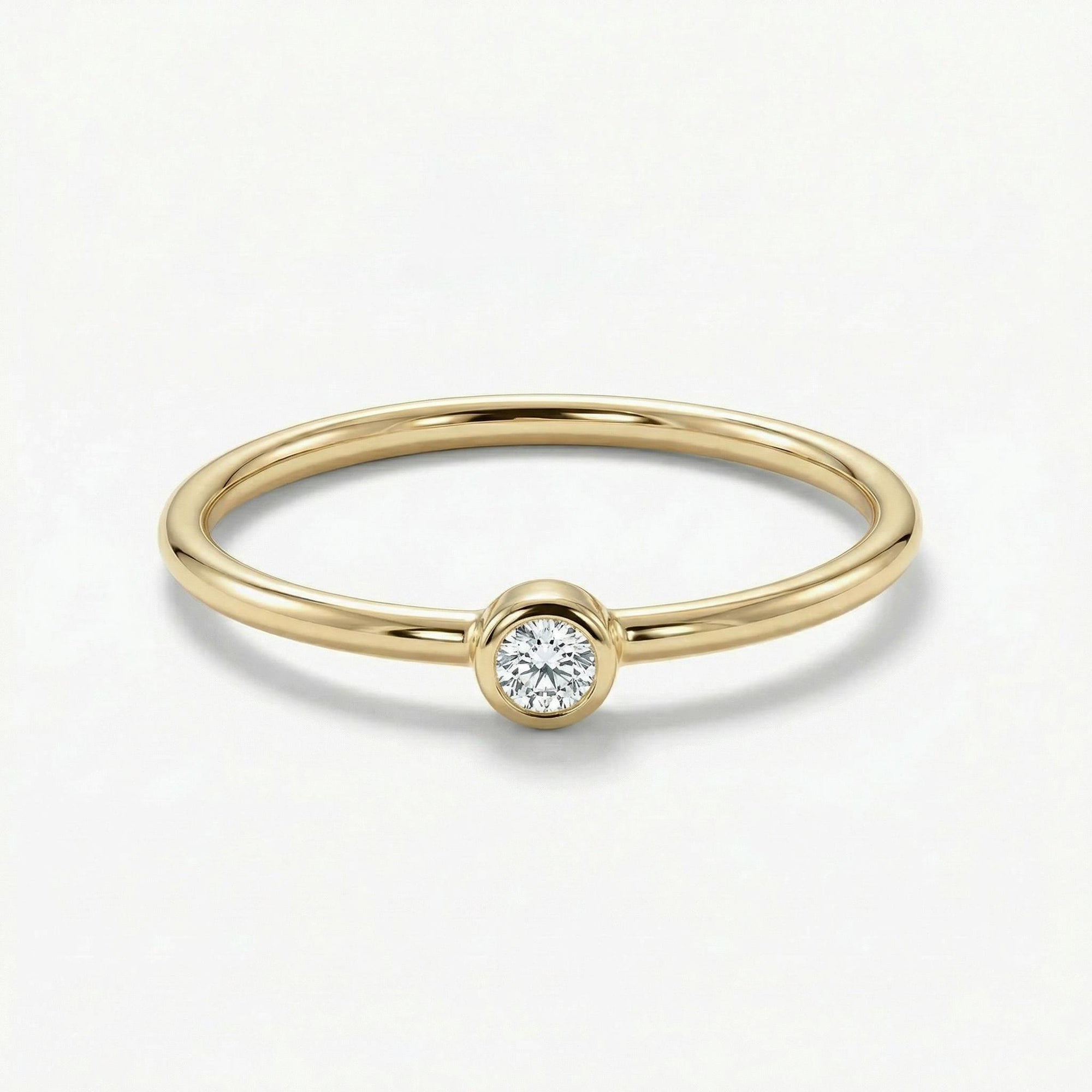 Dainty Diamond Ring 14k Solid Gold – Tiny Bezel Set Diamond Solitaire Stacking Ring - Melt'm Jewelry