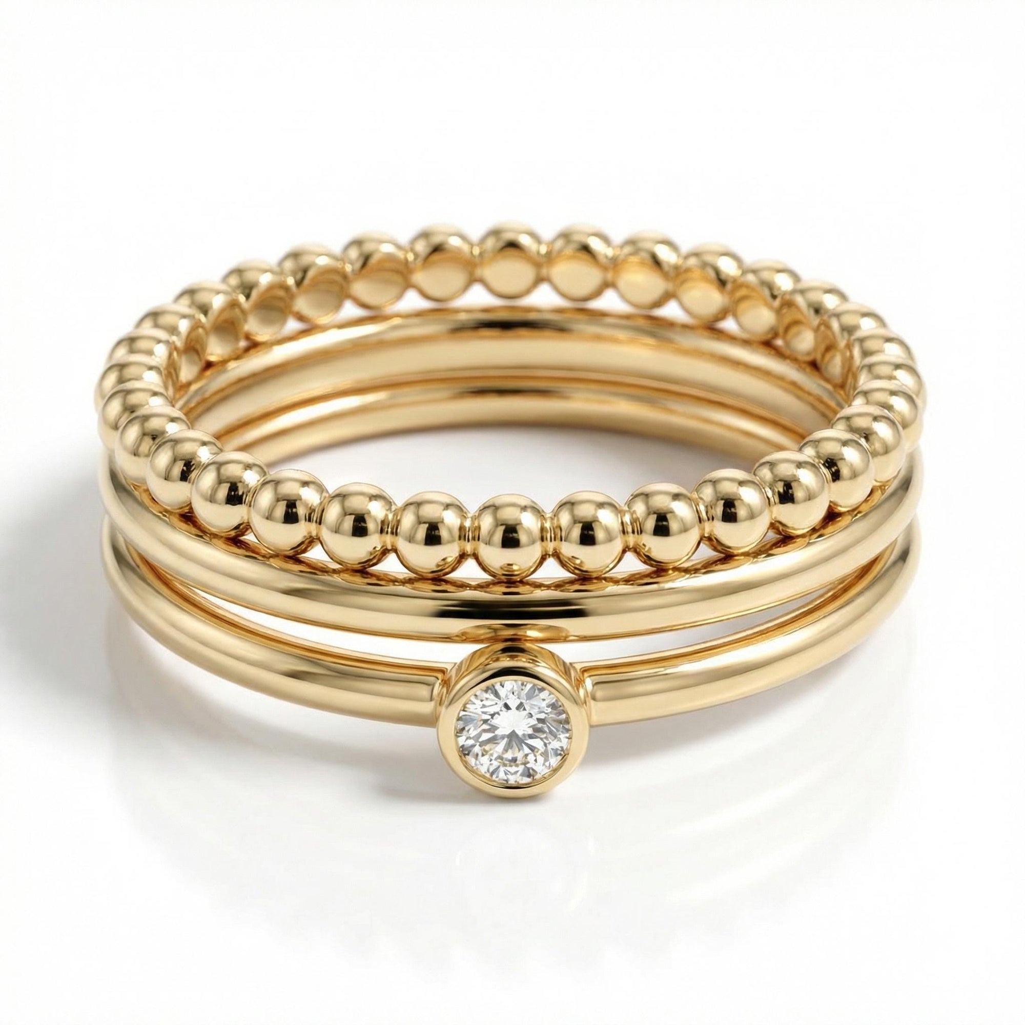 Dainty Diamond Ring 14k Solid Gold – Tiny Bezel Set Diamond Solitaire Stacking Ring - Melt'm Jewelry