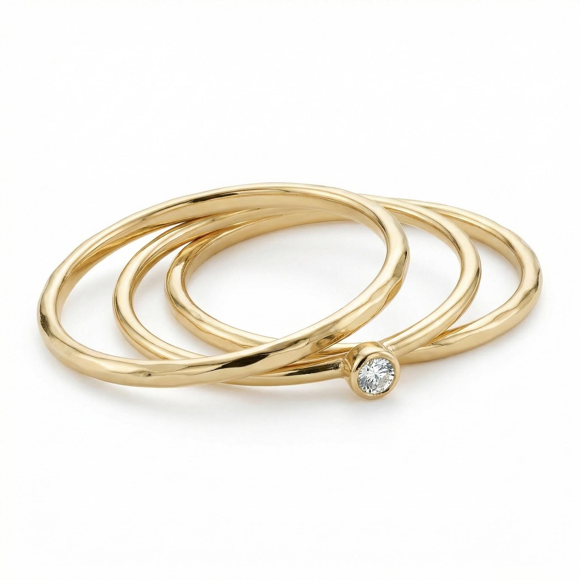 Dainty Diamond Ring 14k Solid Gold – Tiny Bezel Set Diamond Solitaire Stacking Ring - Melt'm Jewelry