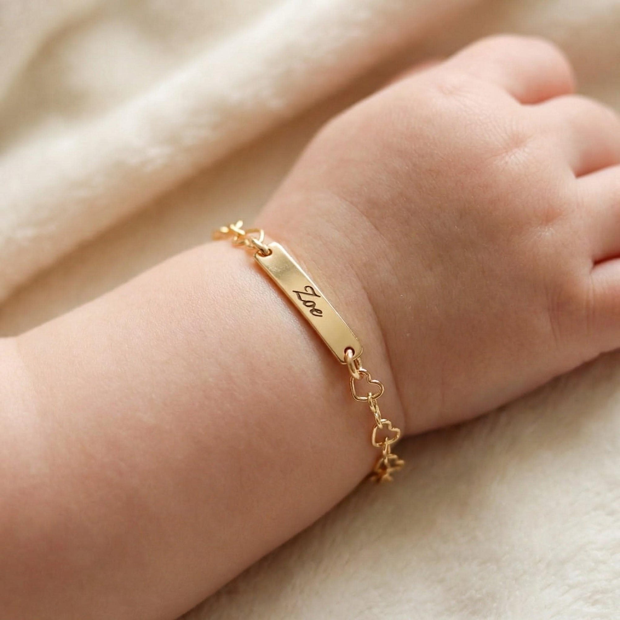 Engraved Kids Bar Bracelet Gold Filled, Custom Nameplate Bracelet for Baby or Toddler