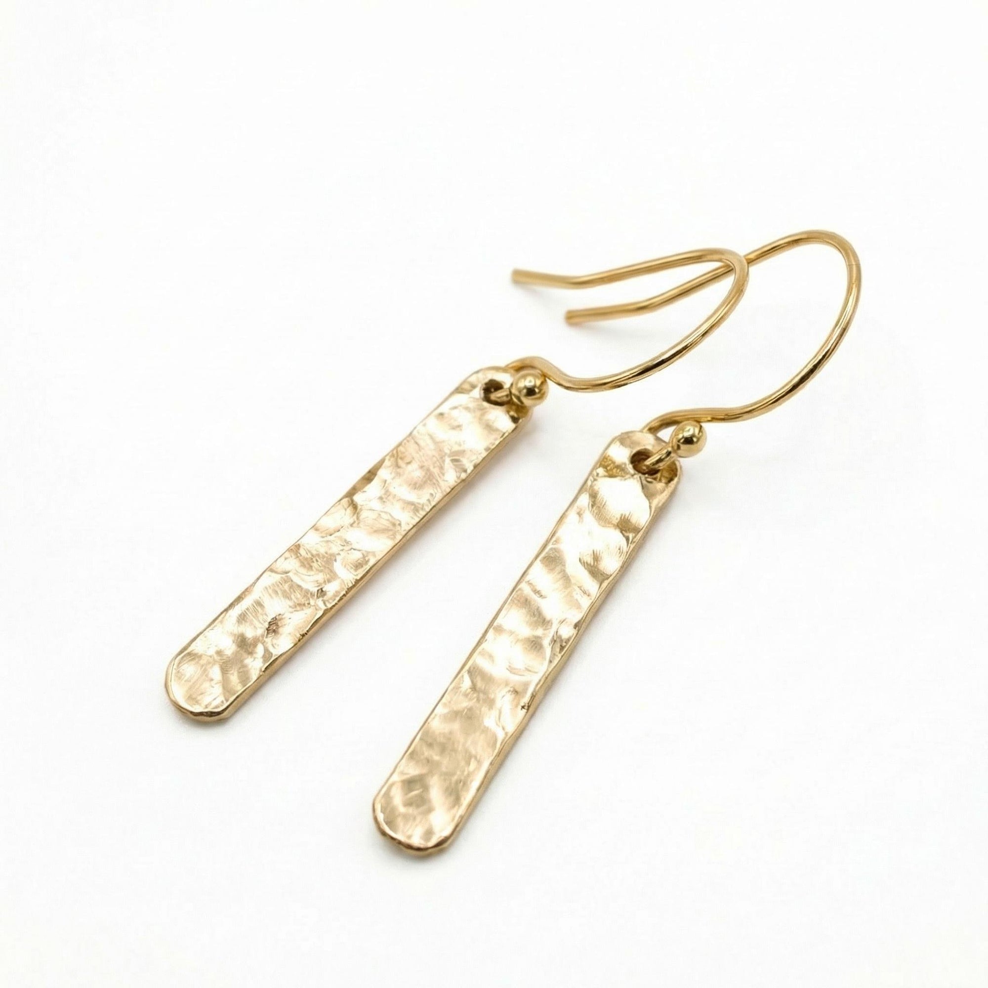 Minimalist Hammered Gold Filled Bar Drop Earrings