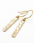 Minimalist Hammered Gold Filled Bar Drop Earrings