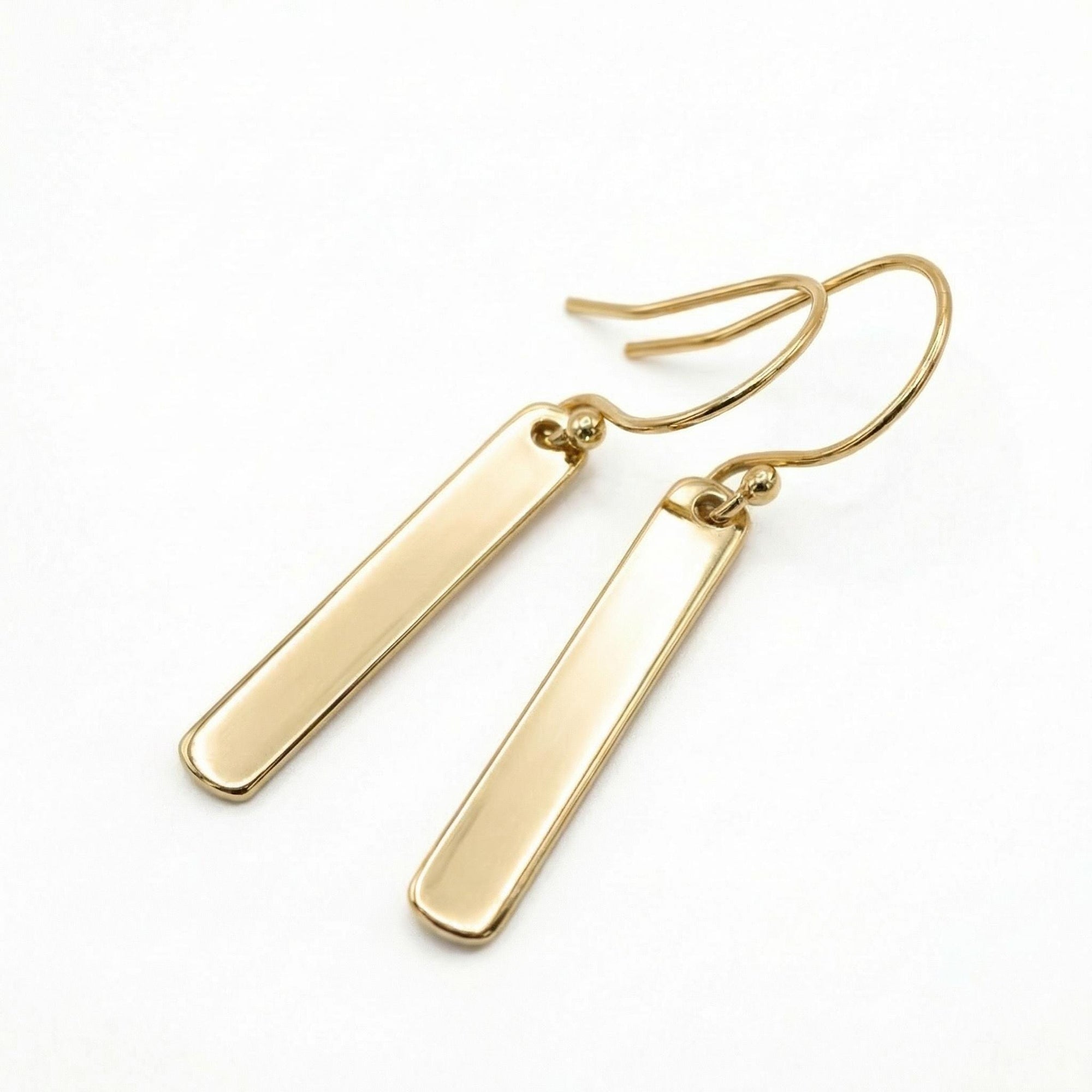 Minimalist Hammered Gold Filled Bar Drop Earrings