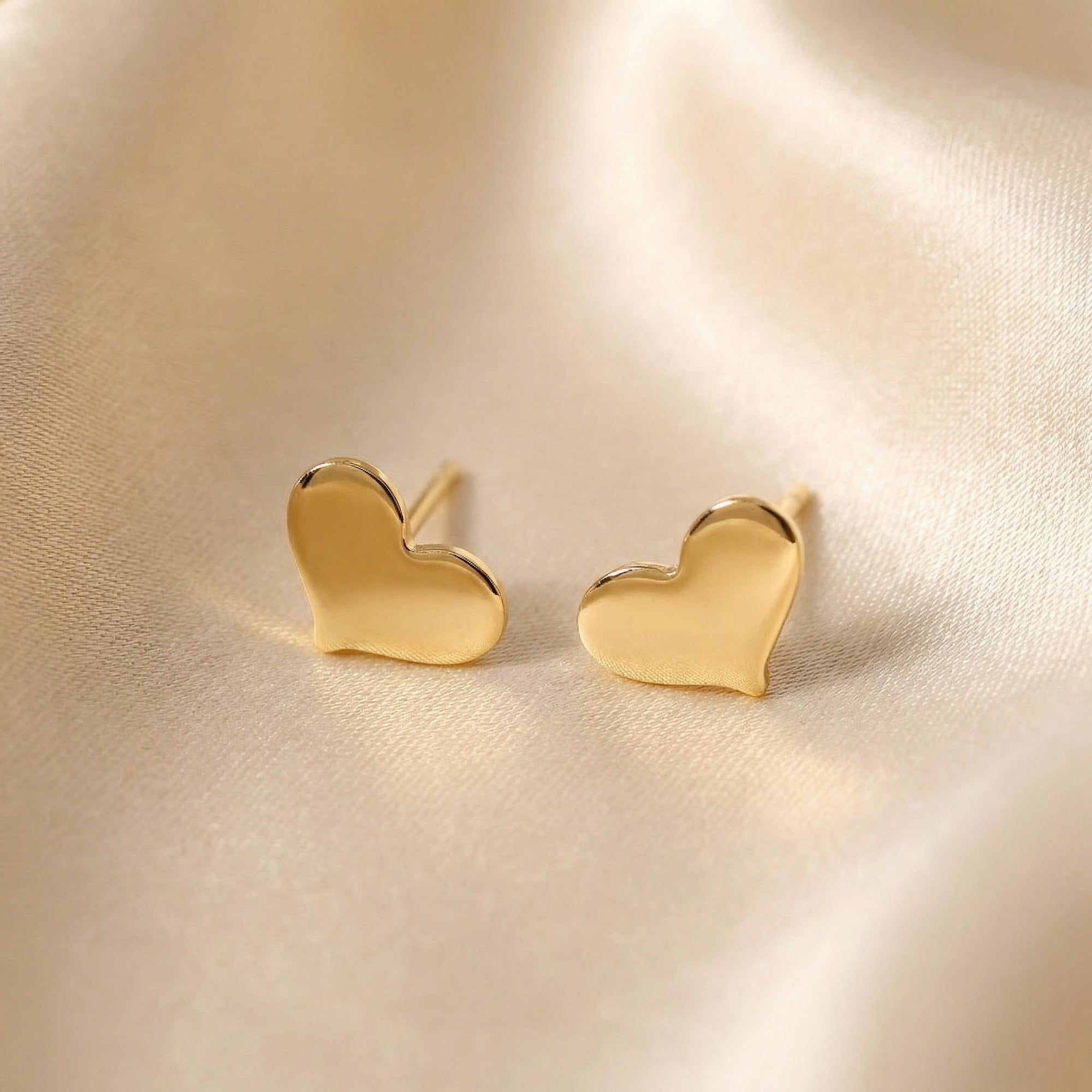 Tiny Heart Stud Earrings – Gold Filled Minimalist Earrings (Smooth or Hammered)