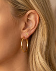 Large gold filled hoop earrings 30mm worn on ear, classic open round hoop earrings handmade jewelry
