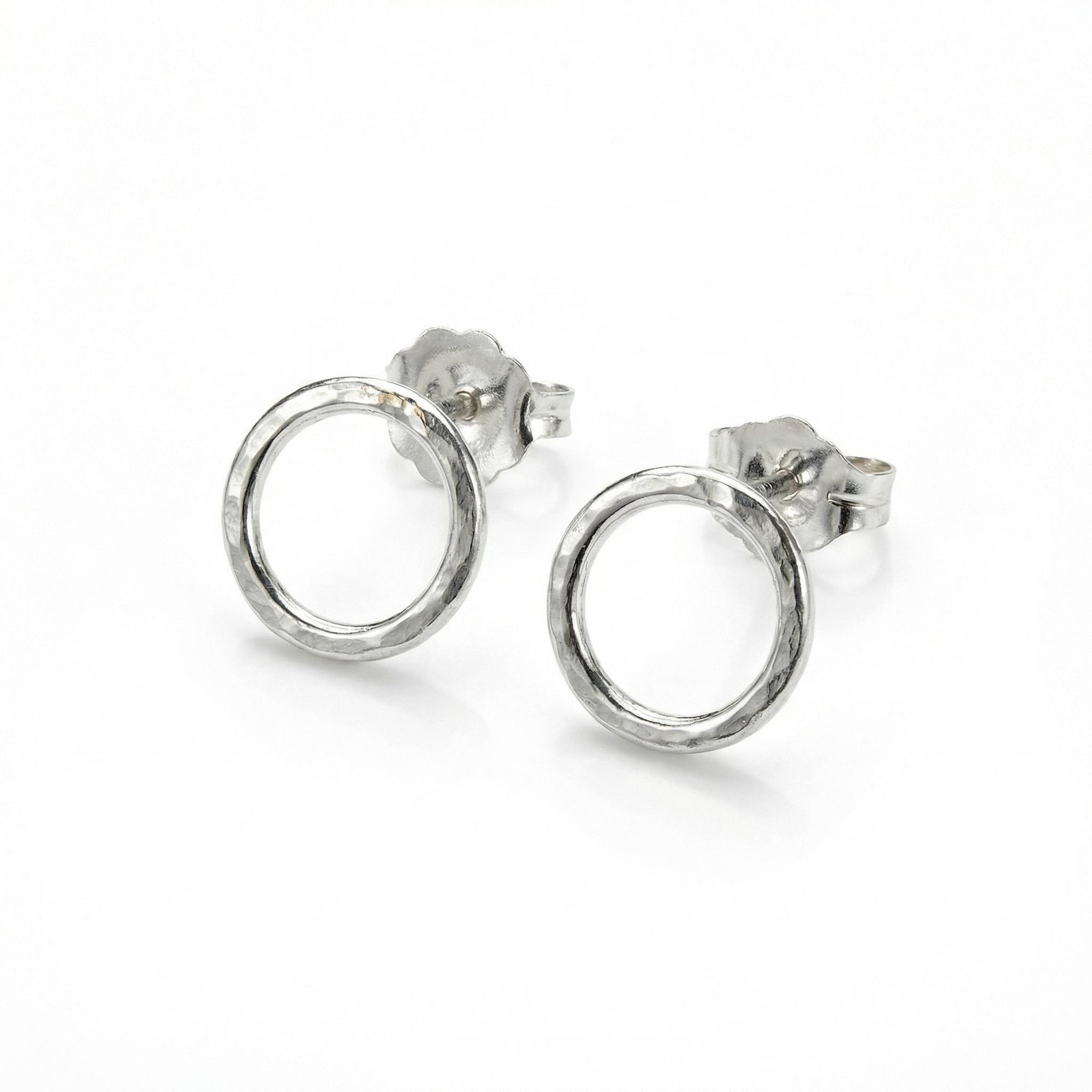 10mm Hammered Circle Stud Earrings, Gold Filled or Sterling Silver Studs - Melt'm Jewelry