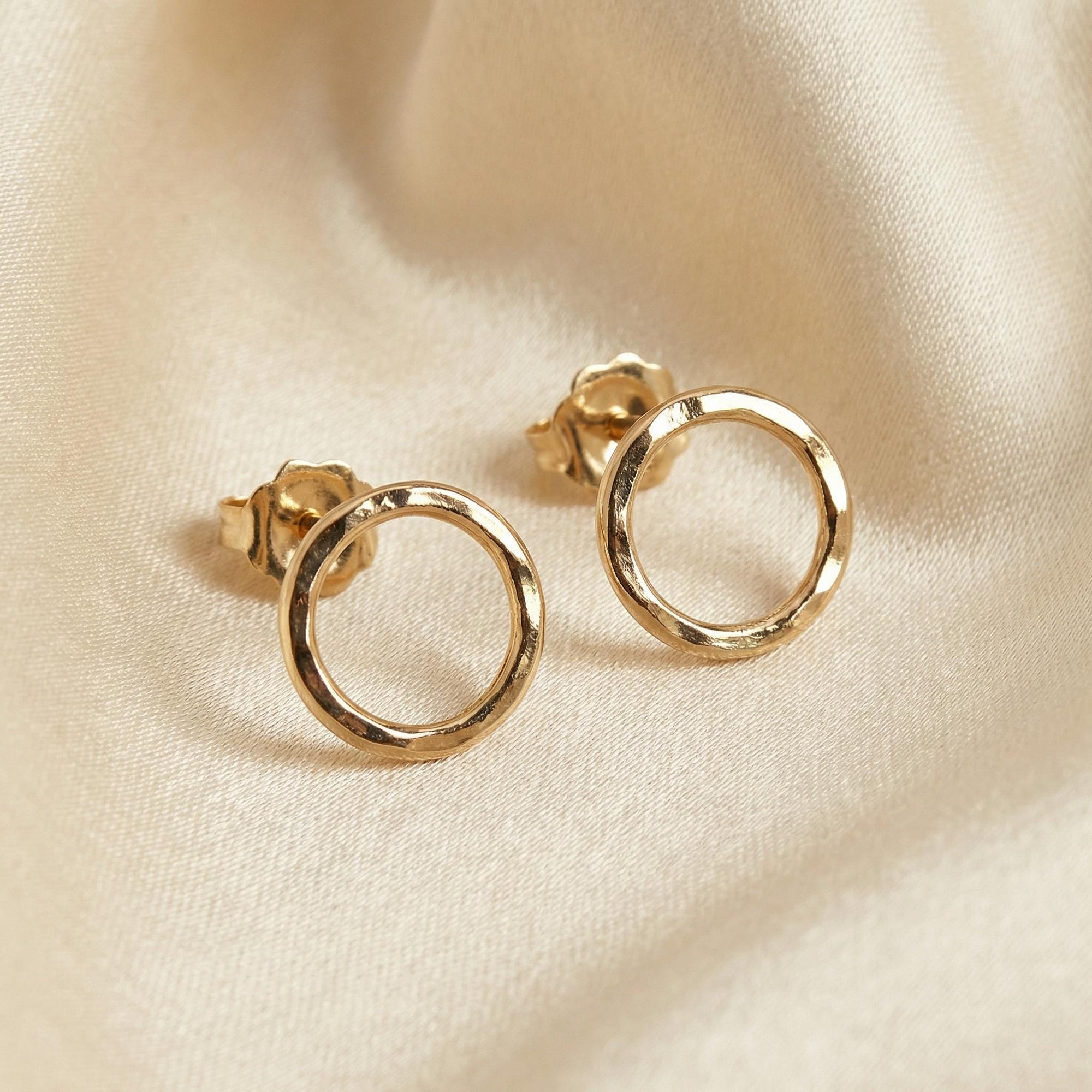 10mm Hammered Circle Stud Earrings, Gold Filled or Sterling Silver Studs - Melt'm Jewelry