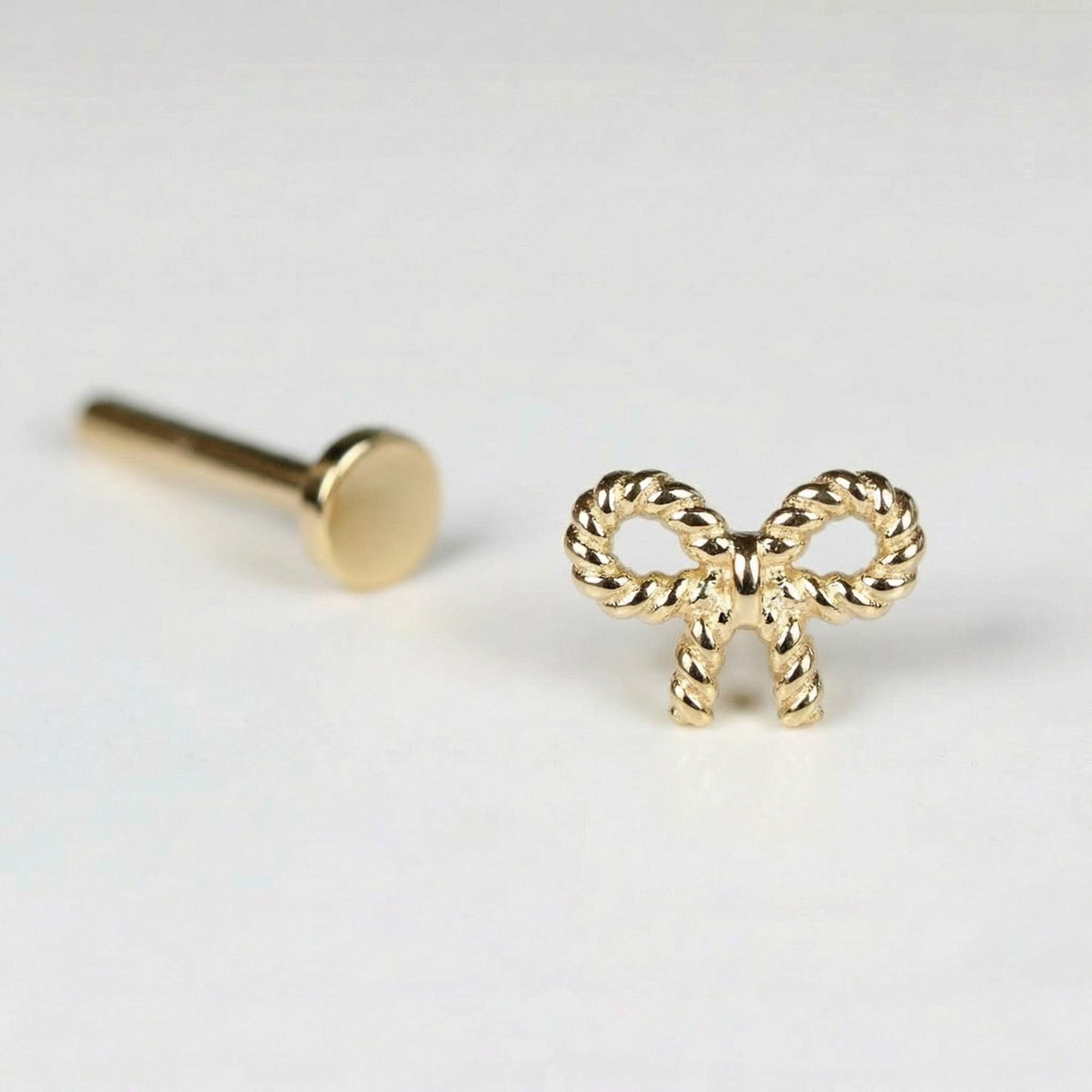 Dainty Bow Tie Internally Threaded Flat Back Earrings 14k Solid Gold - 6.5 mm - Melt'm Jewelry