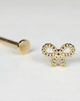 Dainty Bow Tie Internally Threaded Flat Back Earrings 14k Solid Gold - 6.5 mm - Melt'm Jewelry