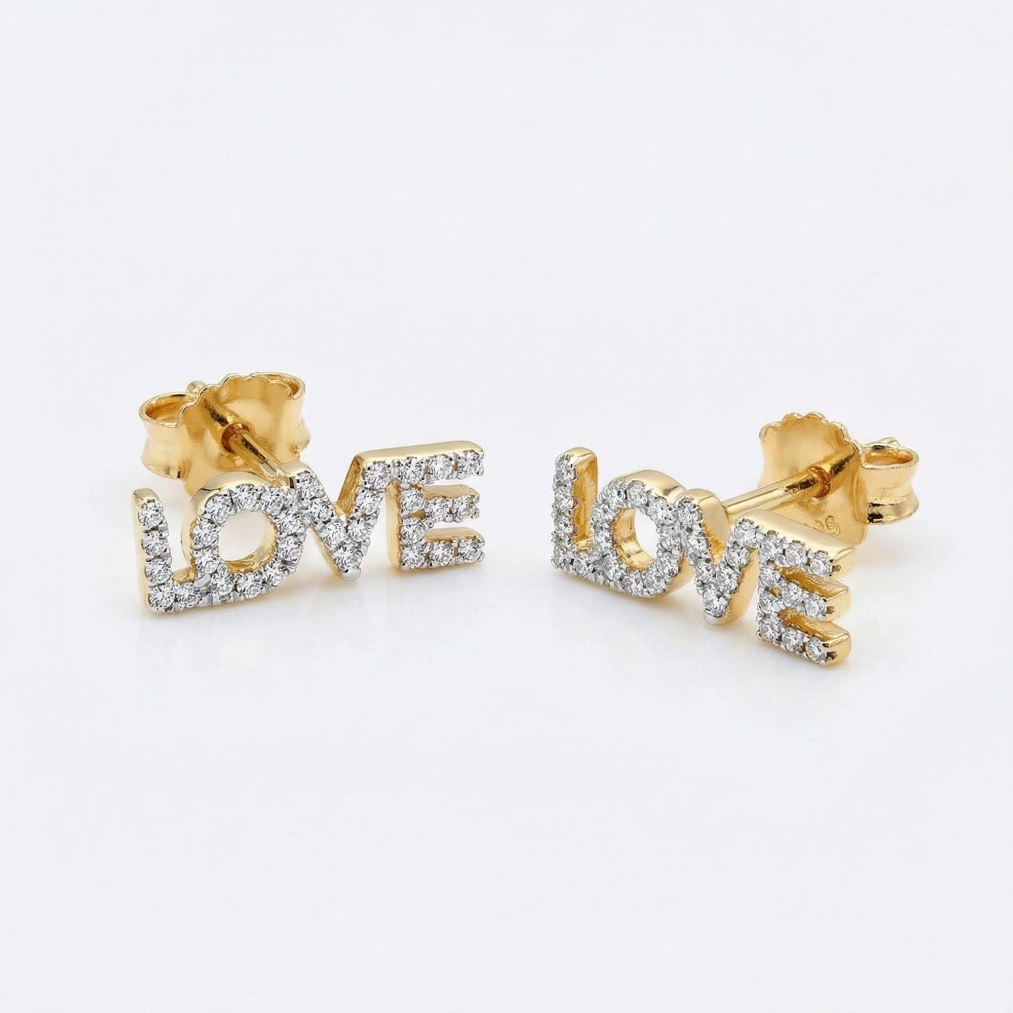 Diamond Love Earrings in 14k Solid Gold - Natural Diamond Block Letters