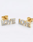 Diamond Love Earrings in 14k Solid Gold - Natural Diamond Block Letters - Melt'm Jewelry