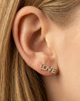 Diamond Love Earrings in 14k Solid Gold - Natural Diamond Block Letters - Melt'm Jewelry