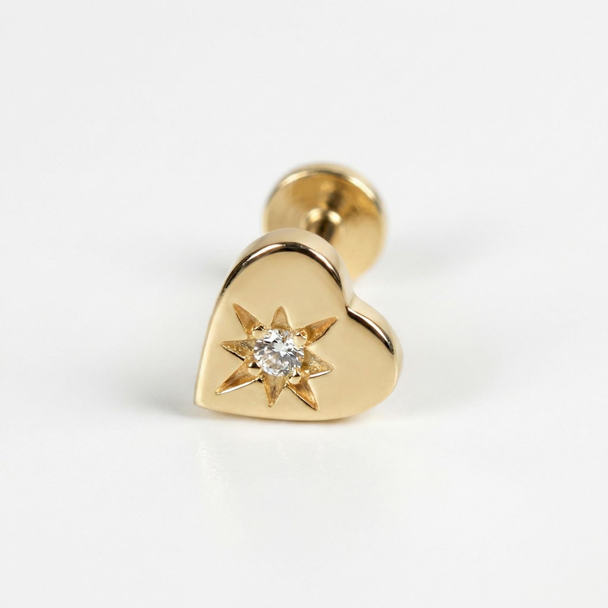 Northstar Heart Flat Back Cartilage Earrings 14k Solid Gold - Melt'm Jewelry