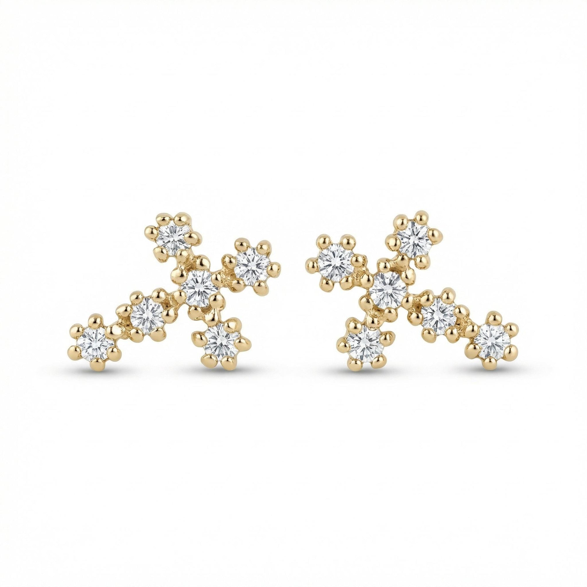 Tiny Cross Diamond Earrings in 14k Gold (SINGLE OR PAIR) - Melt'm Jewelry