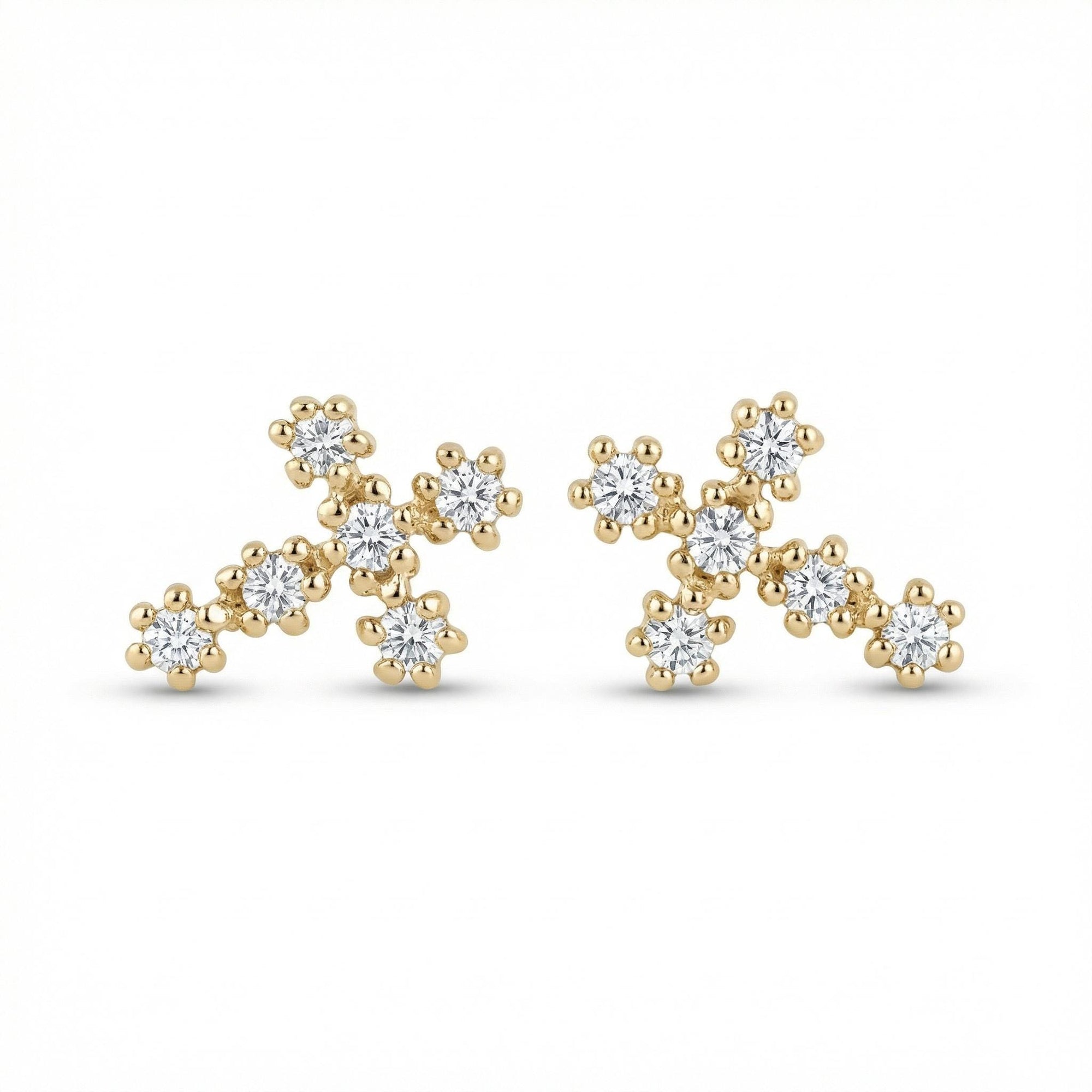 Tiny Cross Diamond Earrings in 14k Gold (SINGLE OR PAIR) - Melt'm Jewelry