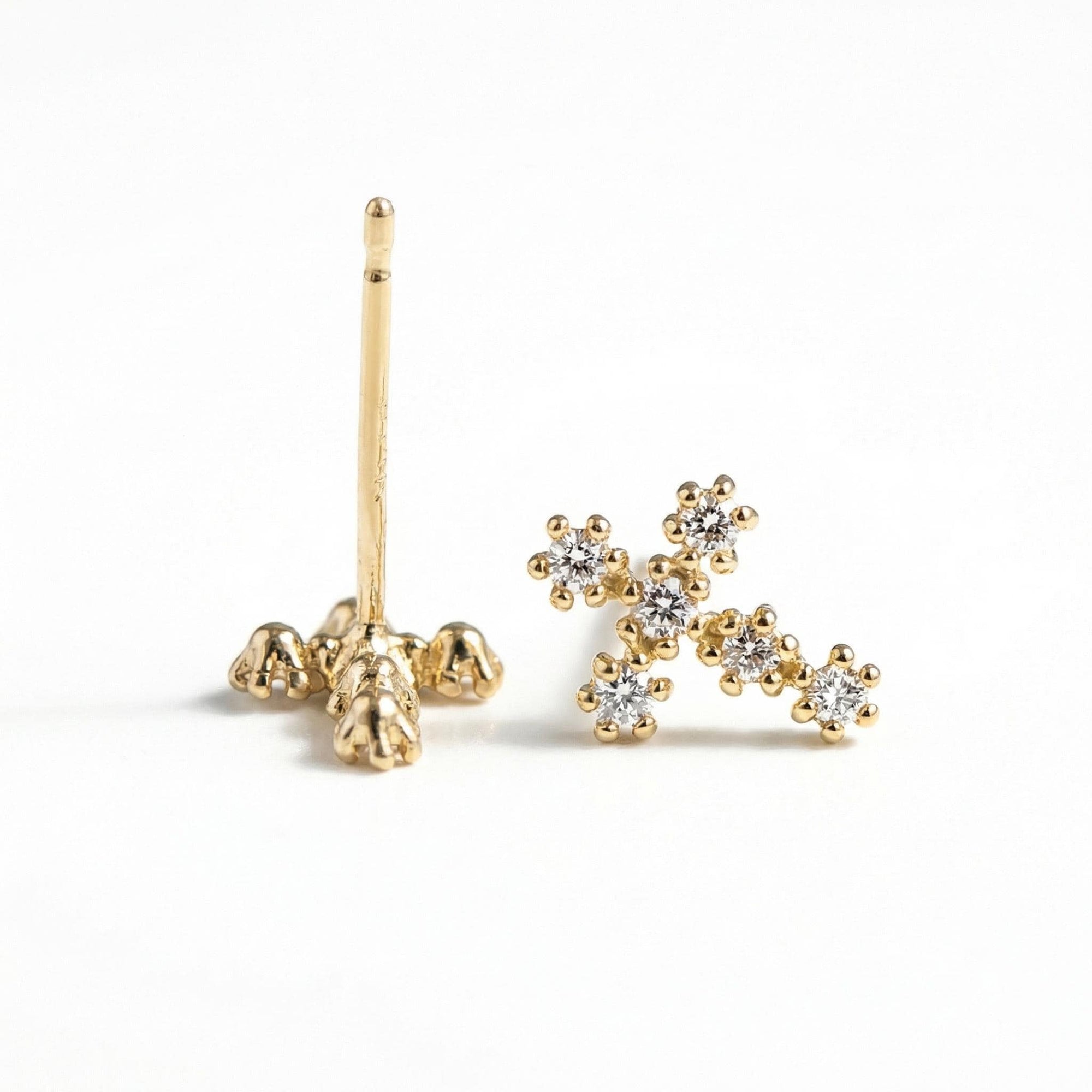 Tiny Cross Diamond Earrings in 14k Gold (SINGLE OR PAIR) - Melt'm Jewelry