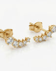 14k Gold 5 Stone CZ Ear Climber Earrings (SINGLE or PAIR), Simulated Diamond Cluster Ear Crawler Earrings - Melt'm Jewelry