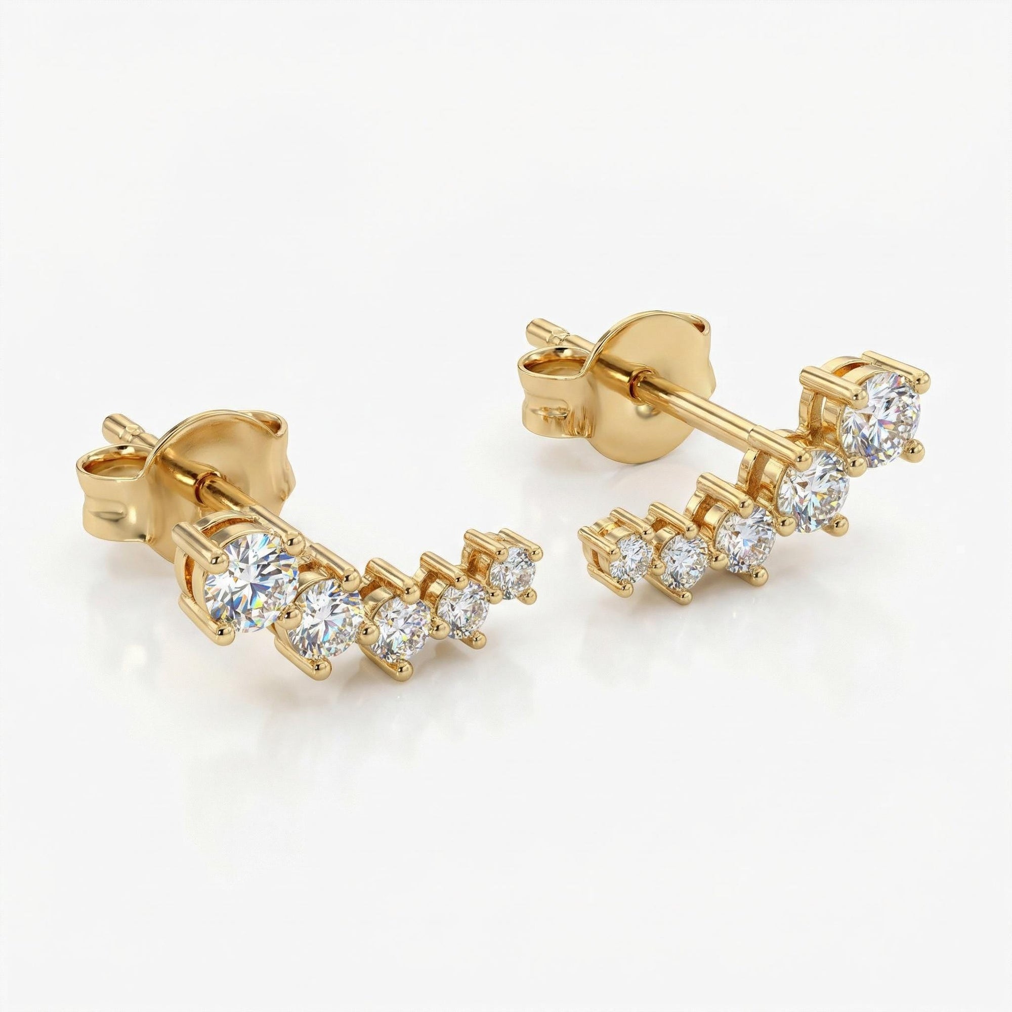 14k Gold 5 Stone CZ Ear Climber Earrings (SINGLE or PAIR), Simulated Diamond Cluster Ear Crawler Earrings - Melt'm Jewelry
