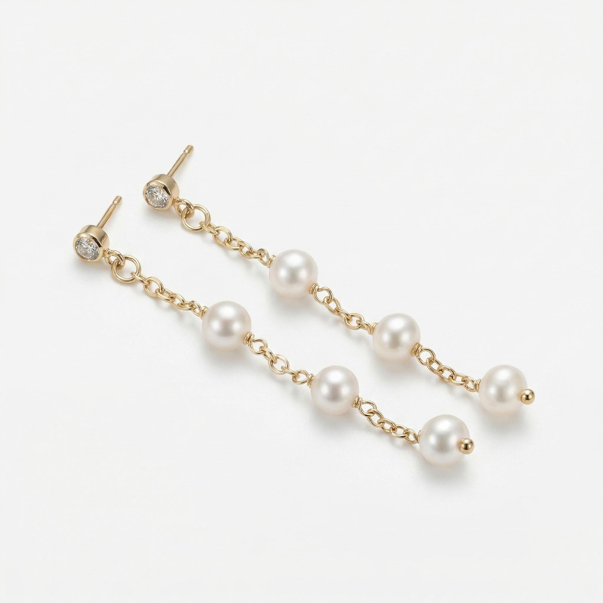 Freshwater Pearl Drop Earrings, Bridal Jewelry, Zircon Stud Pearl Earrings - Melt'm Jewelry