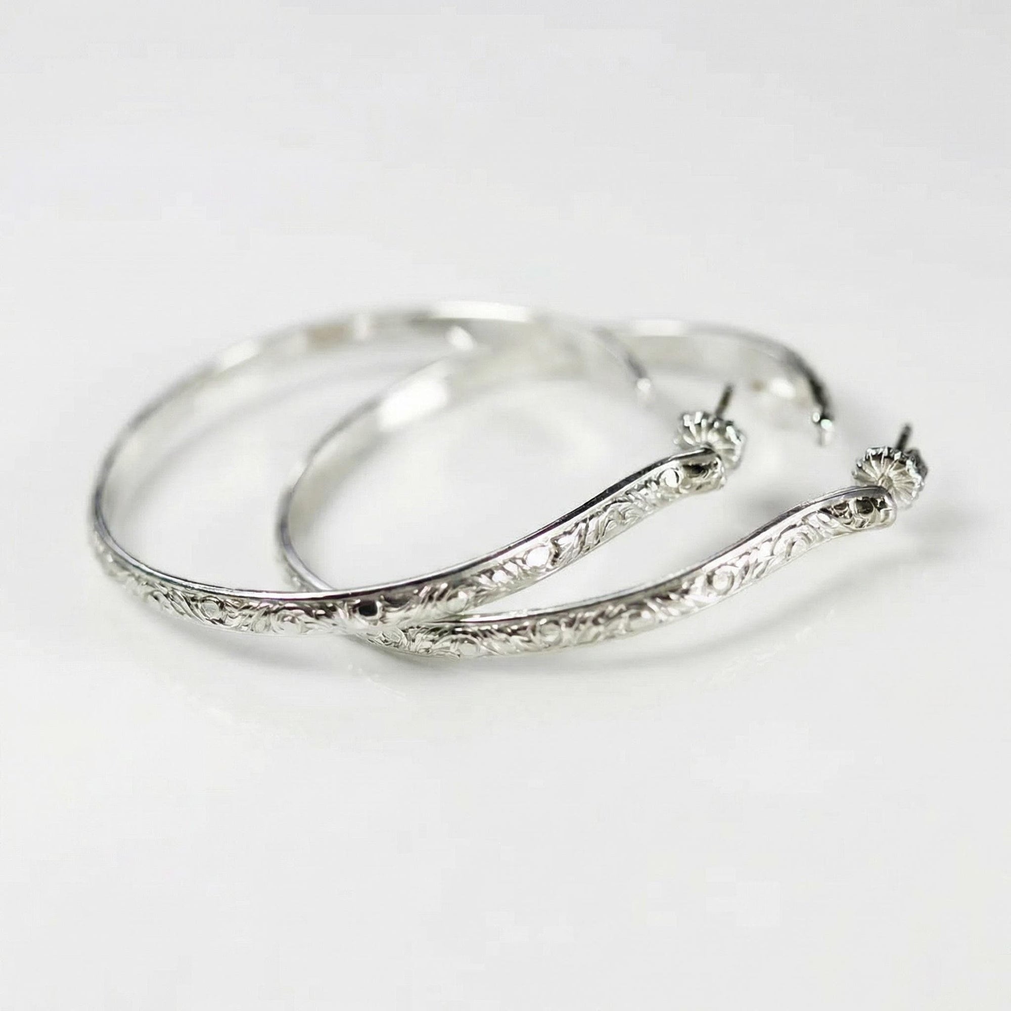 2 Inch Patterned Large Silver Hoop Earrings - Melt'm Jewelry