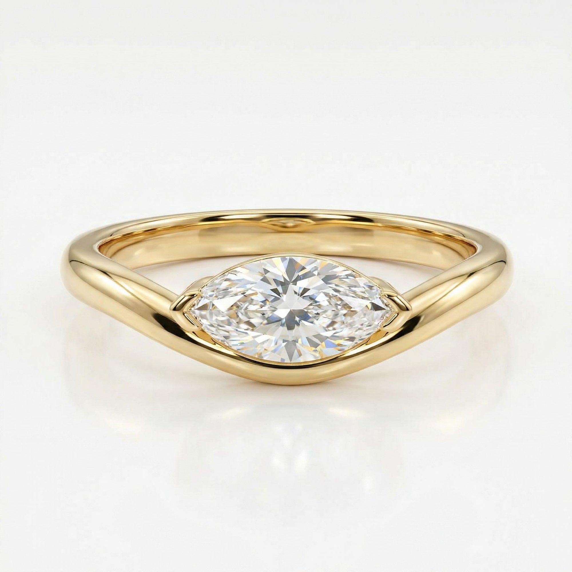 minimalist marquise moissanite engagement ring LILY, 14k gold wavy band with 8x4mm marquise gem