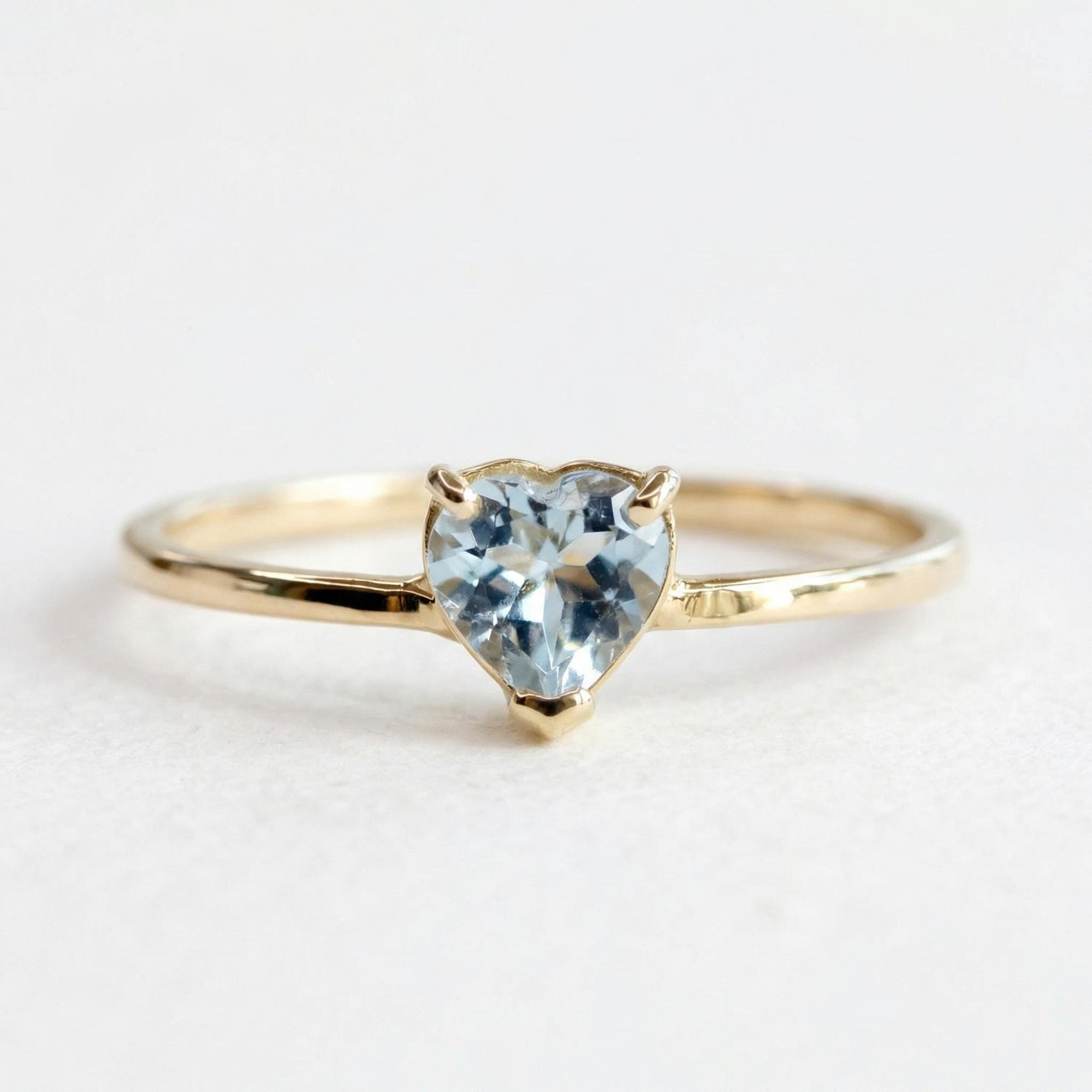 Aquamarine Heart Ring 14k Gold, Heart Cut March Birthstone Engagement Ring - Melt'm Jewelry