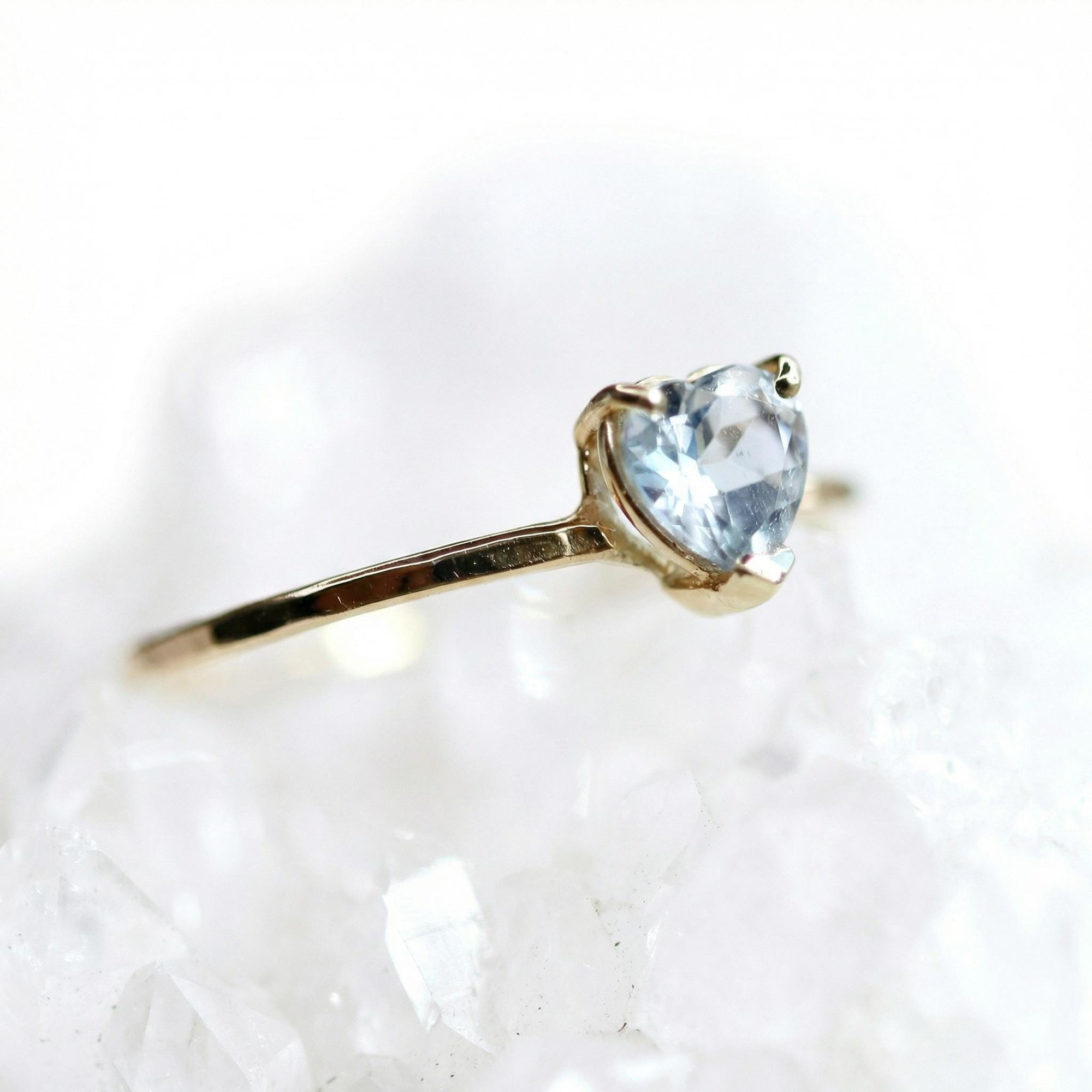 heart cut aquamarine ring in 14k gold minimalist promise ring