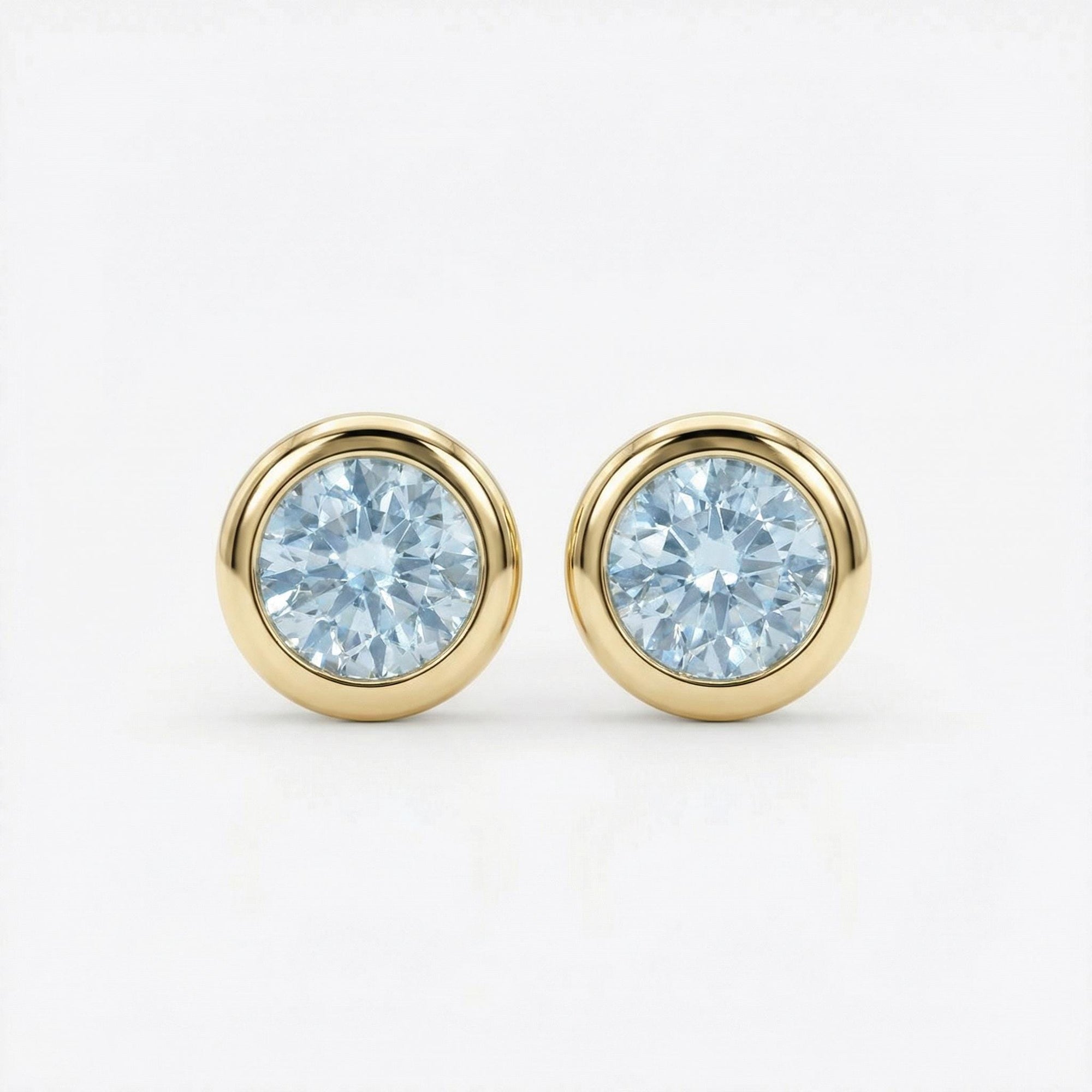 natural aquamarine bezel earrings in 14k solid gold minimalist studs