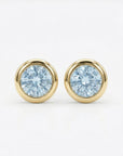 Round Aquamarine Bezel Earrings 14k Gold, Natural Aquamarine March Birthstone Studs - Melt'm Jewelry