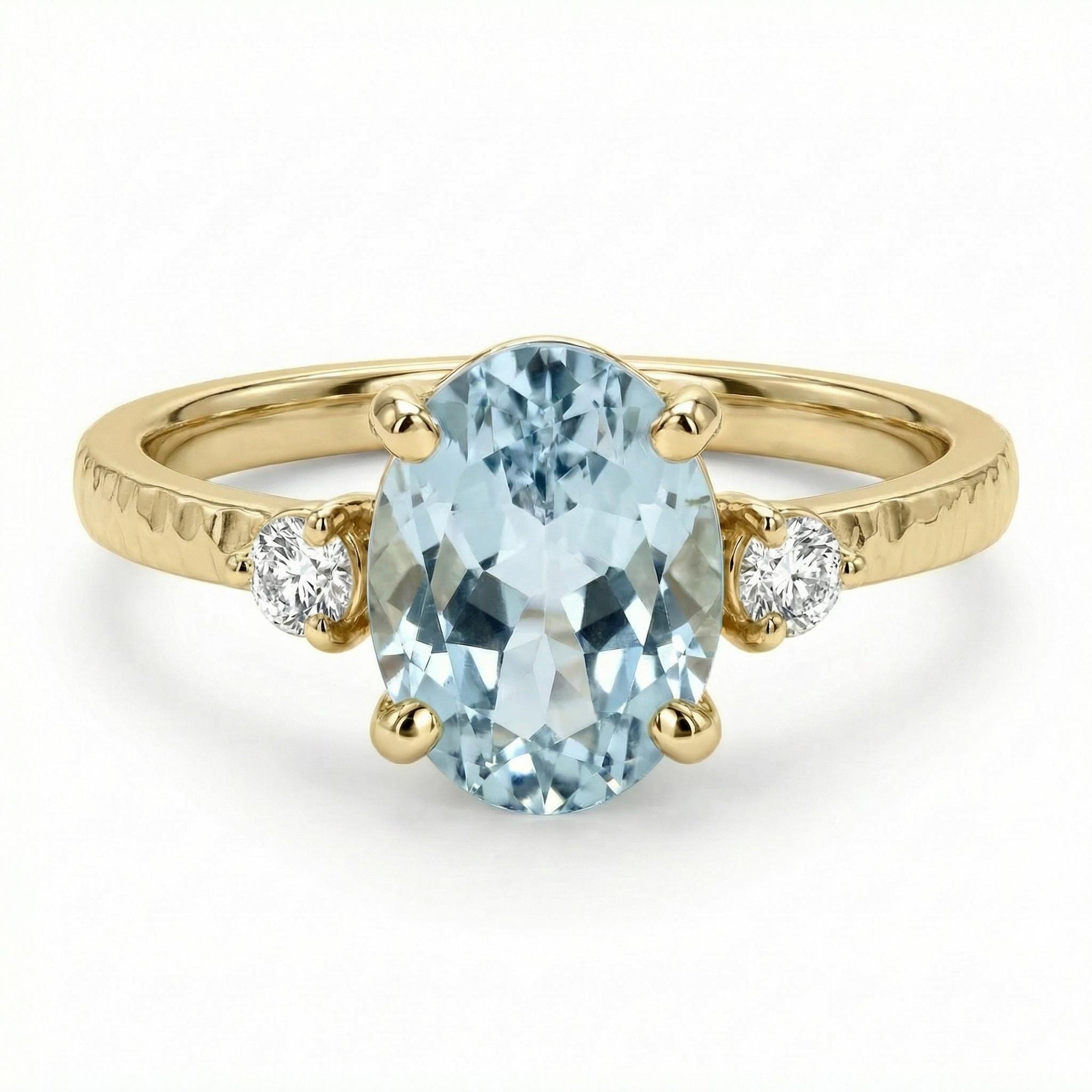 oval aquamarine engagement ring in 14k gold with two diamond accents march birthstone ring