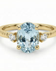 Oval Aquamarine Diamond Ring 14k Gold, Aquamarine Engagement Ring March Birthstone - Melt'm Jewelry