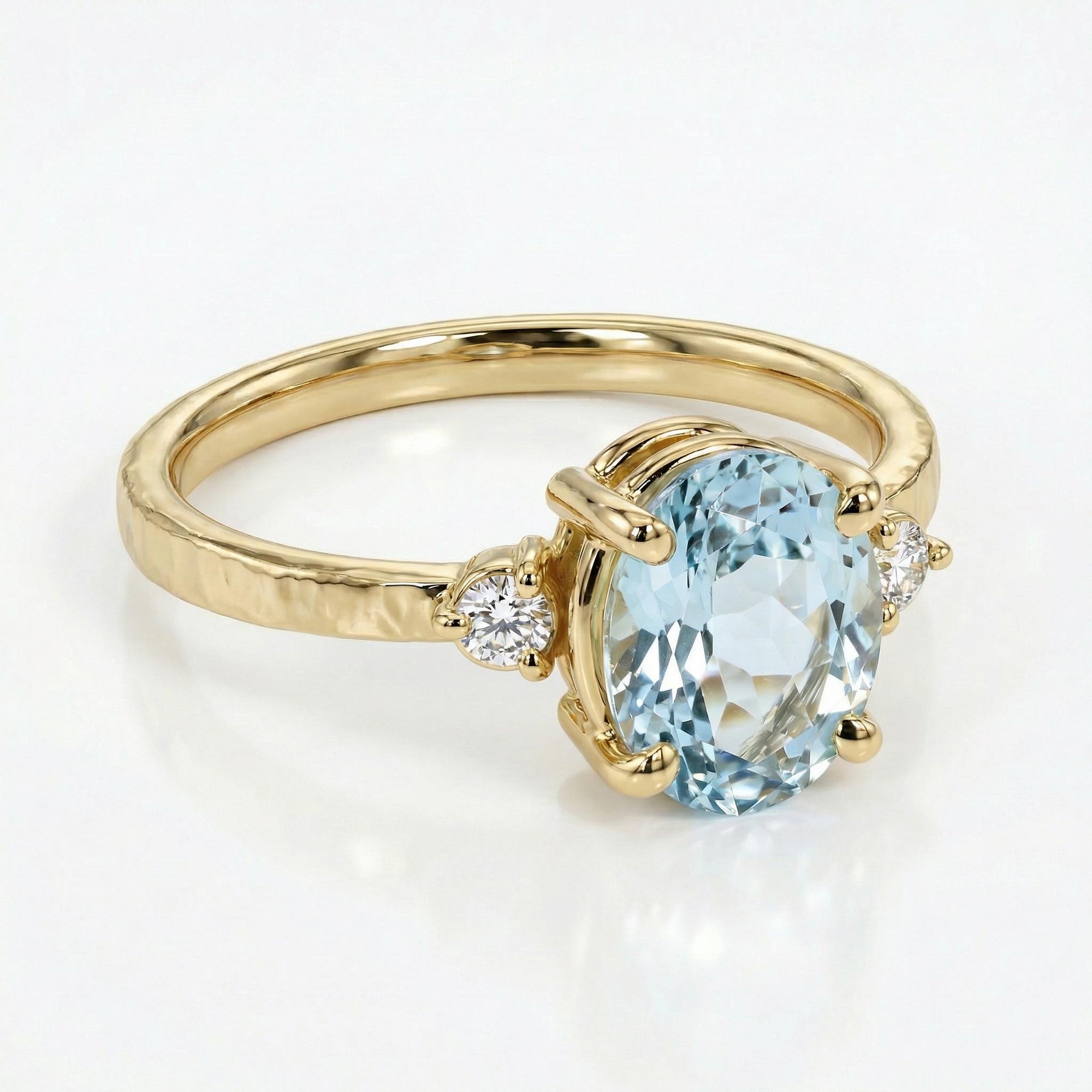 aquamarine diamond cluster ring 14k gold oval aquamarine march birthstone jewelry