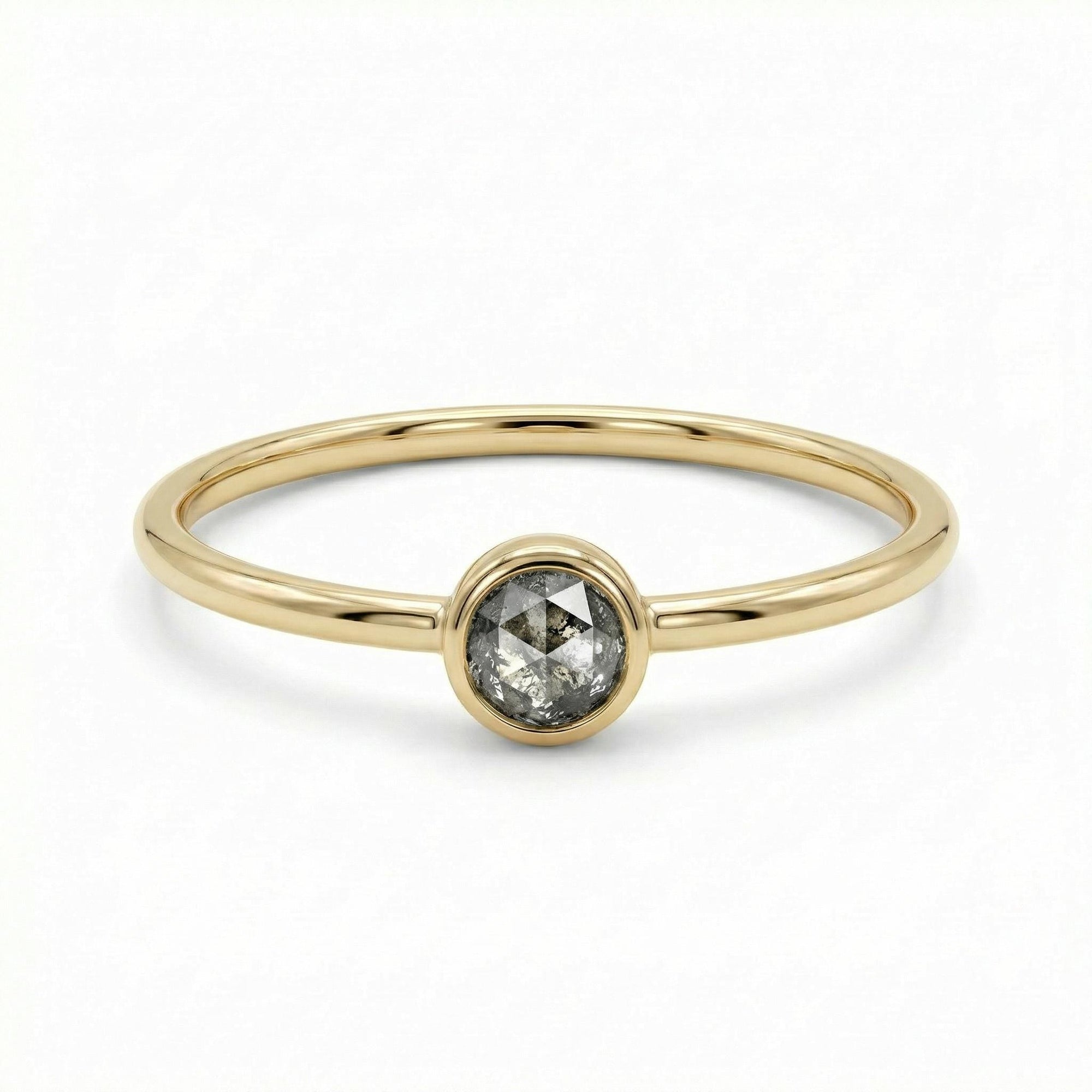 Minimalist salt and pepper diamond ring in 14k gold, unique rustic proposal ring