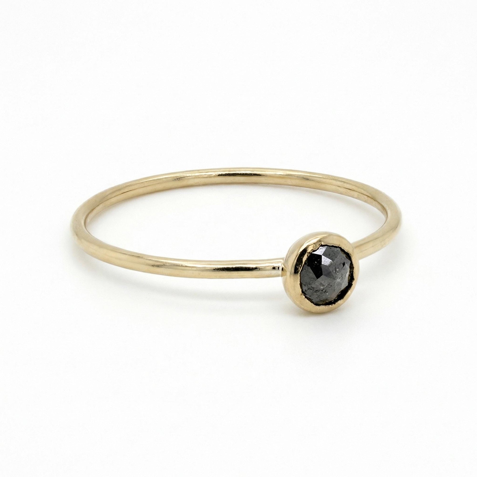 4k solid gold salt and pepper diamond ring, minimalist rustic diamond stacking ring