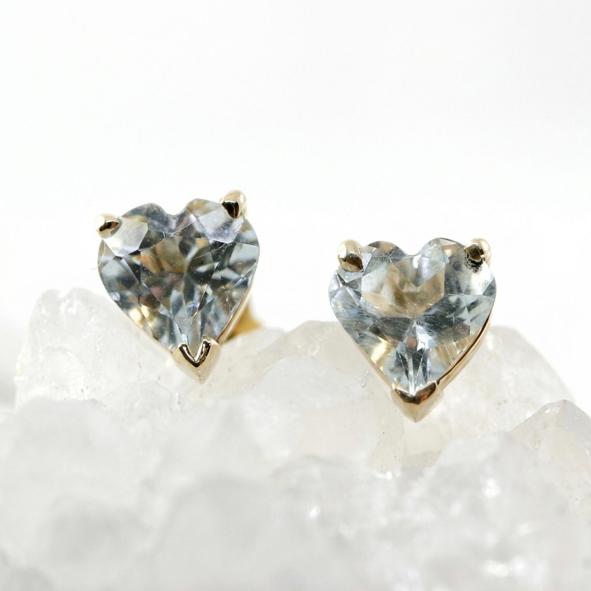 Heart Aquamarine Earrings 14k Solid Gold