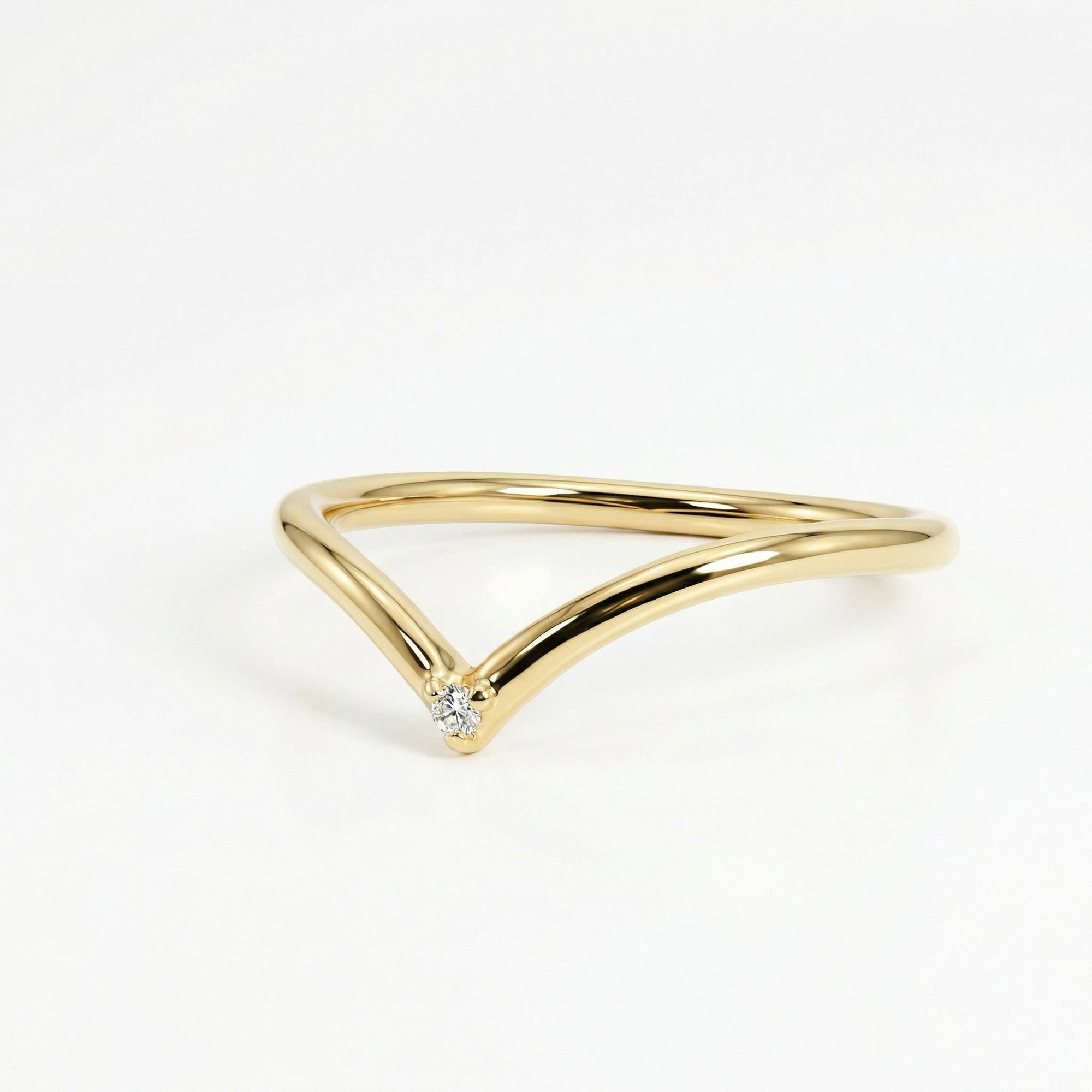 14k Solid Gold Dainty V Diamond Wedding Band