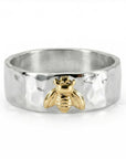 Honey Bee Ring, Sterling Silver Hammered Band and Gold Bee Ring - Melt'm Jewelry