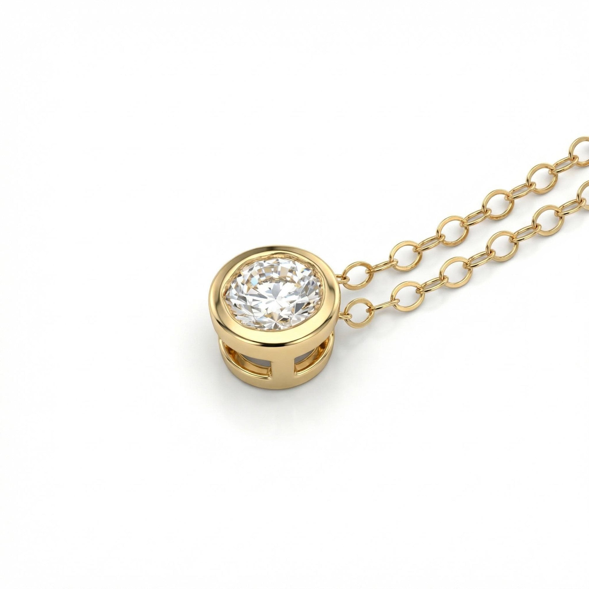 14k Solid Gold Moissanite Necklace – 5mm Round Bezel Pendant