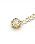 14k Solid Gold Moissanite Necklace – 5mm Round Bezel Pendant