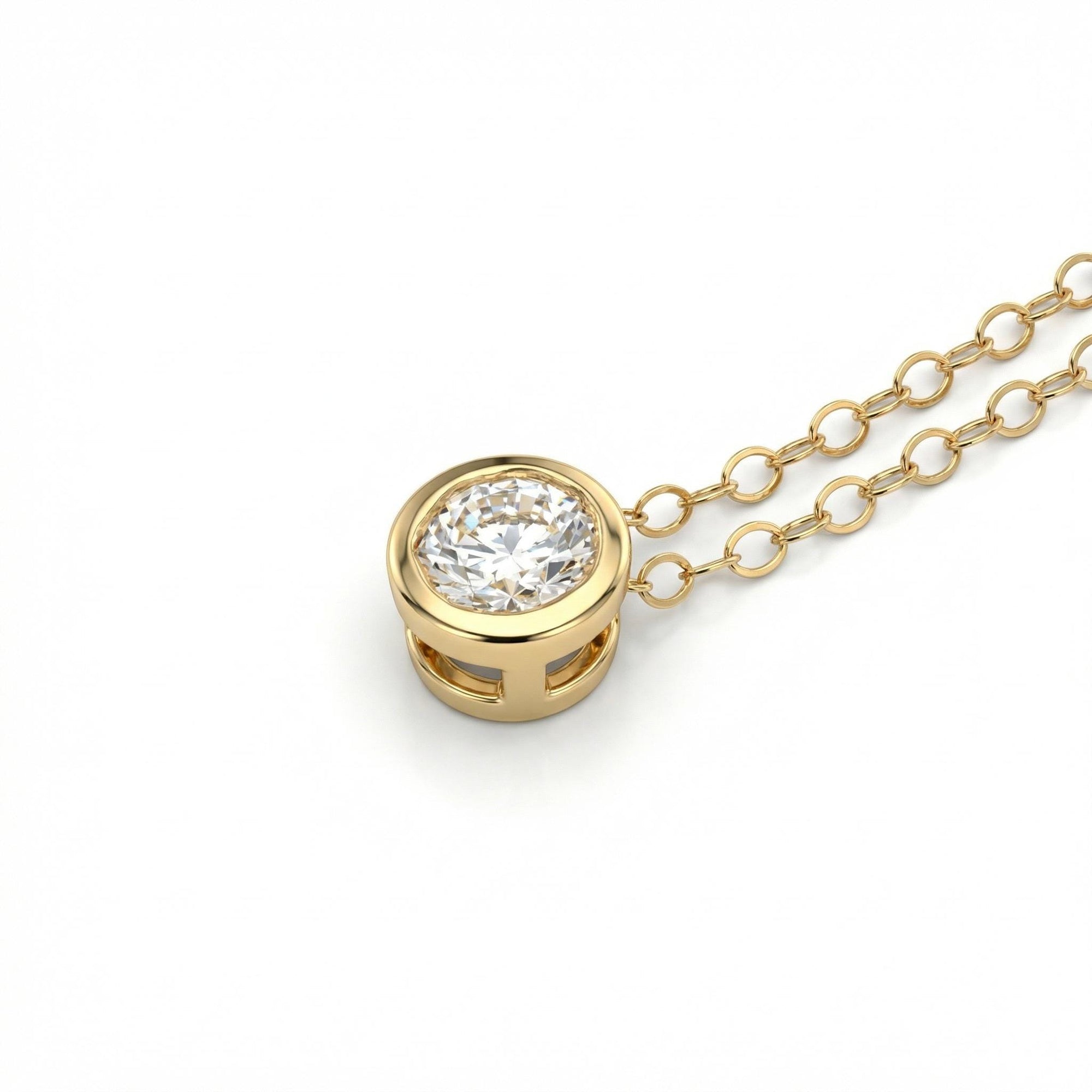 14k Solid Gold Moissanite Necklace – 5mm Round Bezel Pendant - Melt'm Jewelry