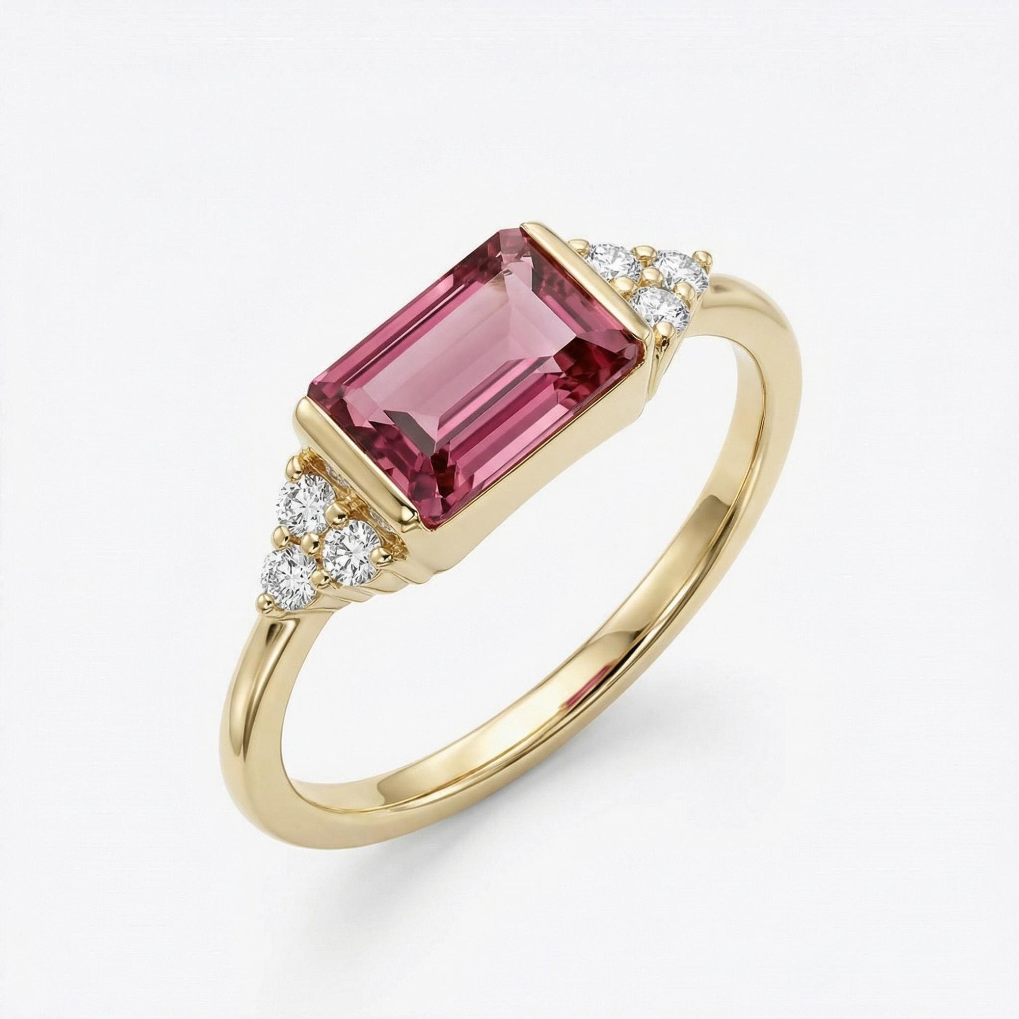 Baguette Pink Tourmaline & Diamond Art Deco Ring - Melt'm Jewelry
