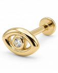 Solid 14k gold evil eye stud earring, minimalist stackable piercing jewelry