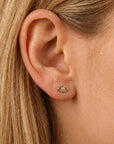 Evil Eye Flat Back Earrings 14k Solid Gold, Luck Symbol Stack Earrings